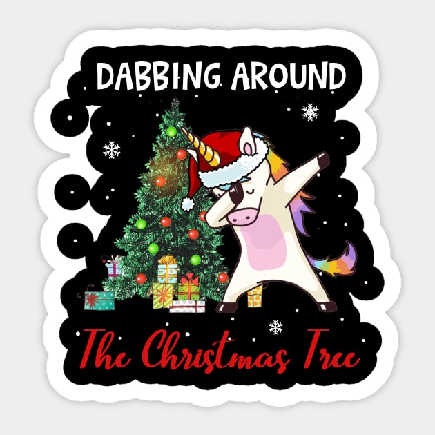 Dabbing Unicorn Around The Christmas Tree Funny Sticker by TeeSky